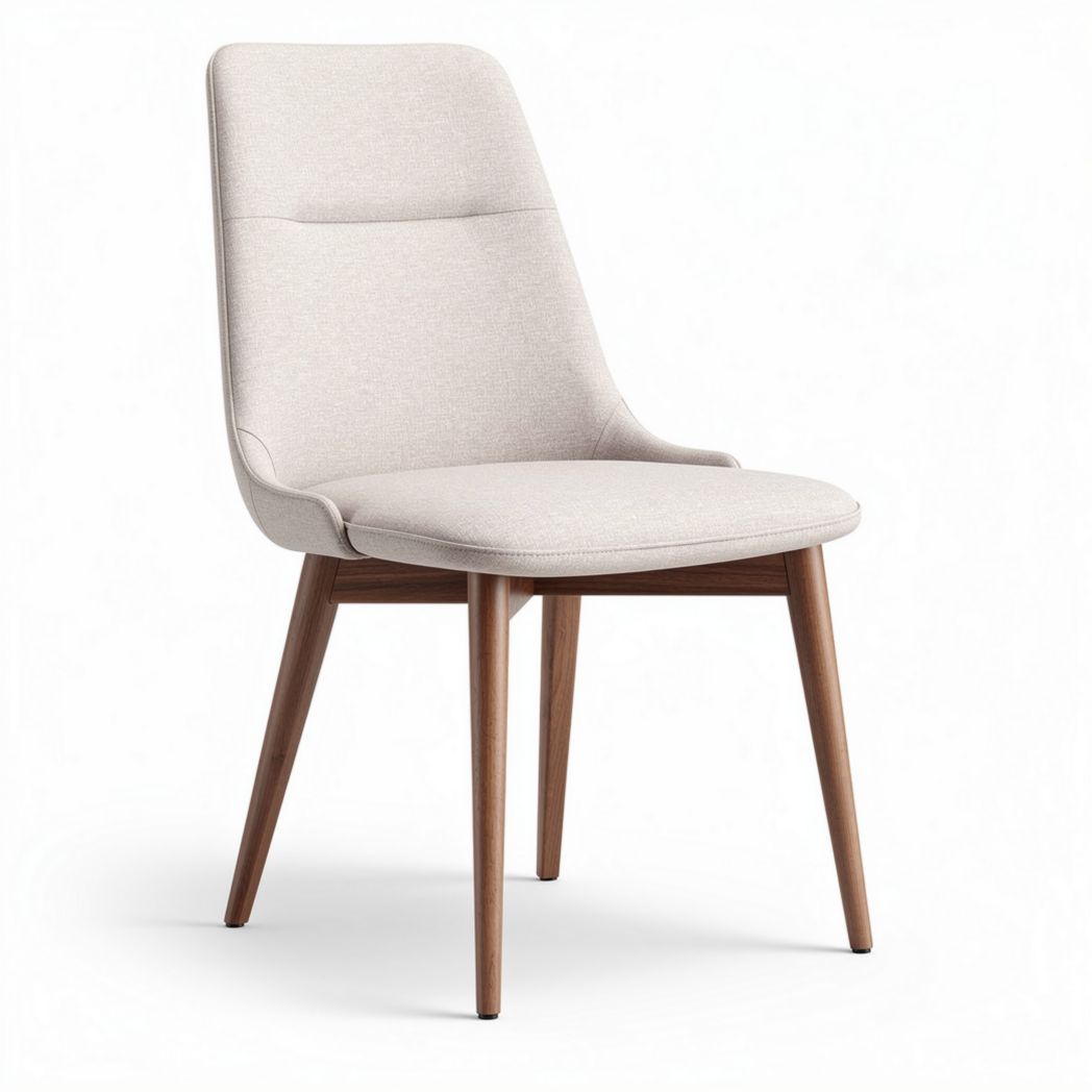 Chaise en tissu beige avec pieds en bois mesurant 45 x 50 x 90cm